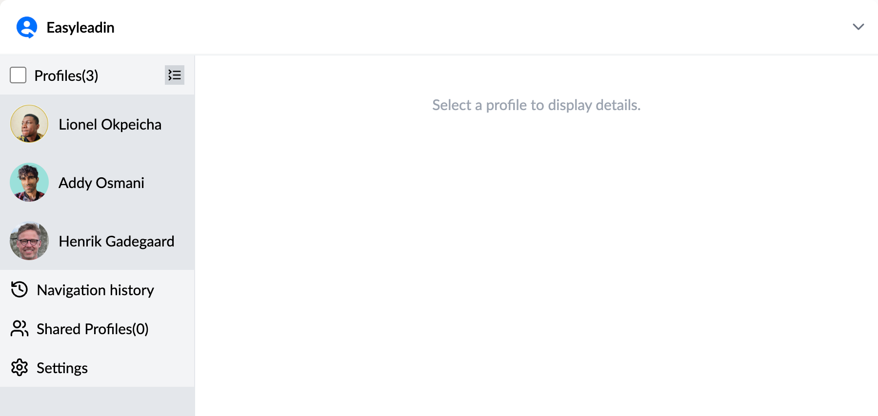 Easyleadin interface window displaying LinkedIn prospect management